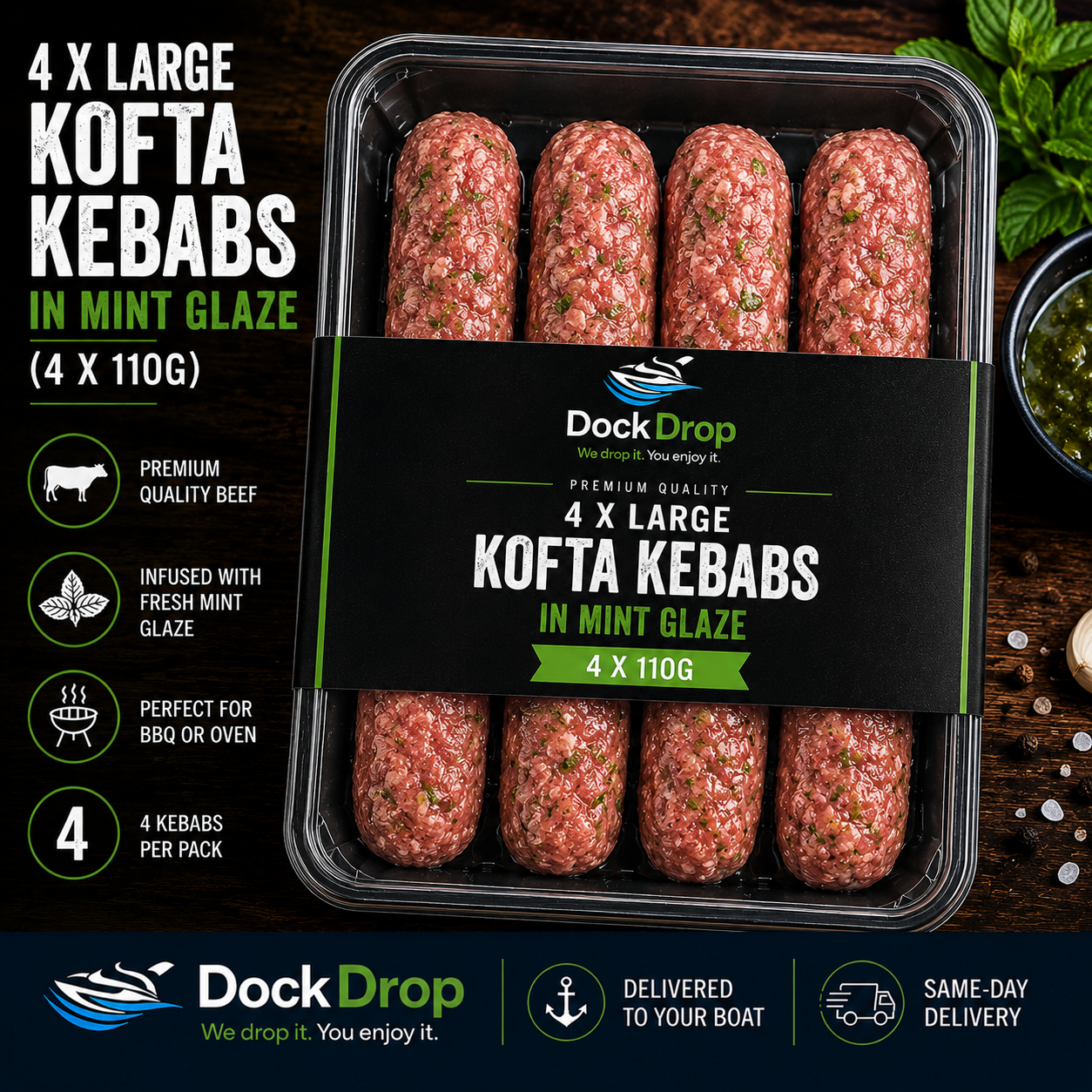 4 x Large Kofta Kebabs in Mint Glaze (4 x 110g)