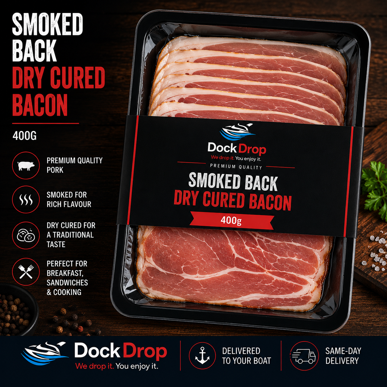Smoked Back Dry Cured Bacon (400g)